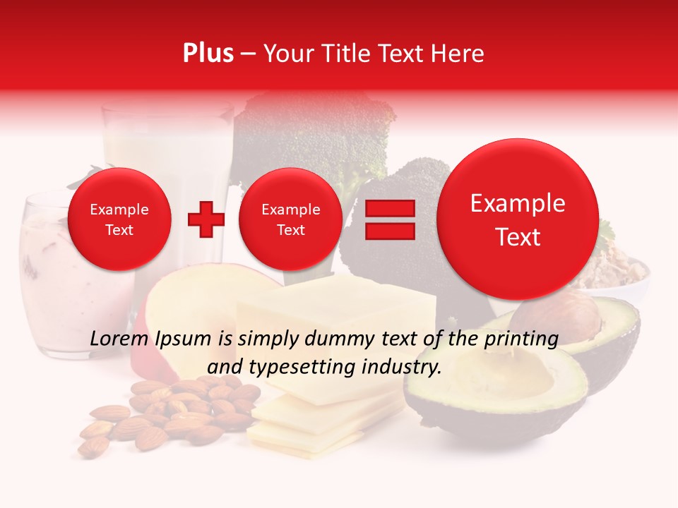 Food Sources Of Calcium, Isolated On White. Includes Milk, Yogurt, Almonds, Cheeses, Broccoli, Salmon, And Avocado. PowerPoint Template