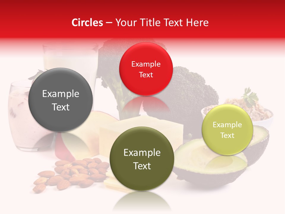 Food Sources Of Calcium, Isolated On White. Includes Milk, Yogurt, Almonds, Cheeses, Broccoli, Salmon, And Avocado. PowerPoint Template