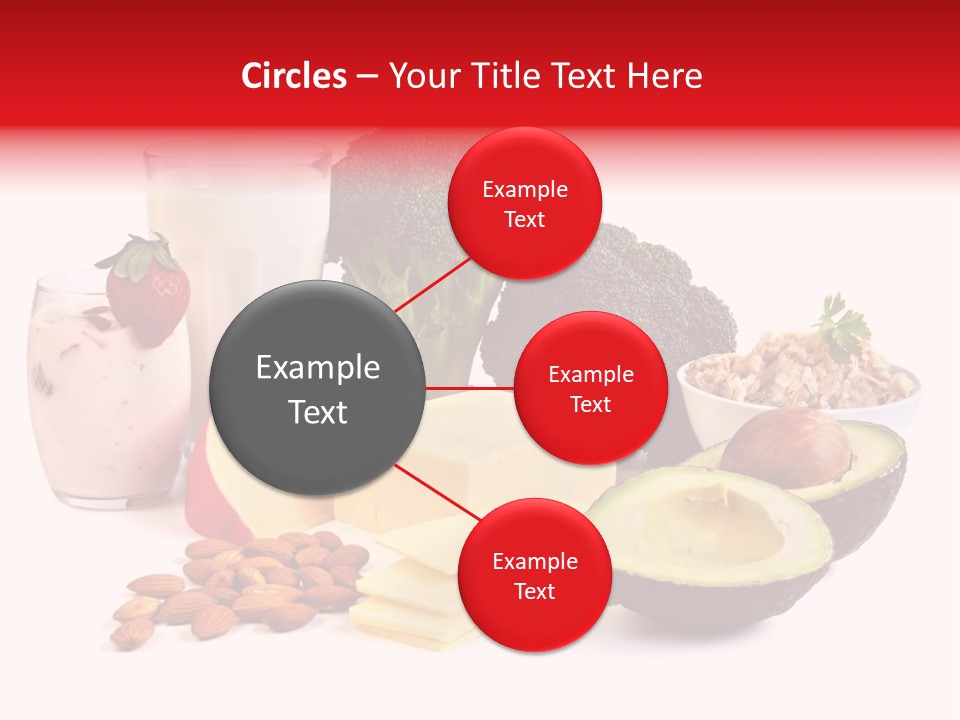 Food Sources Of Calcium, Isolated On White. Includes Milk, Yogurt, Almonds, Cheeses, Broccoli, Salmon, And Avocado. PowerPoint Template