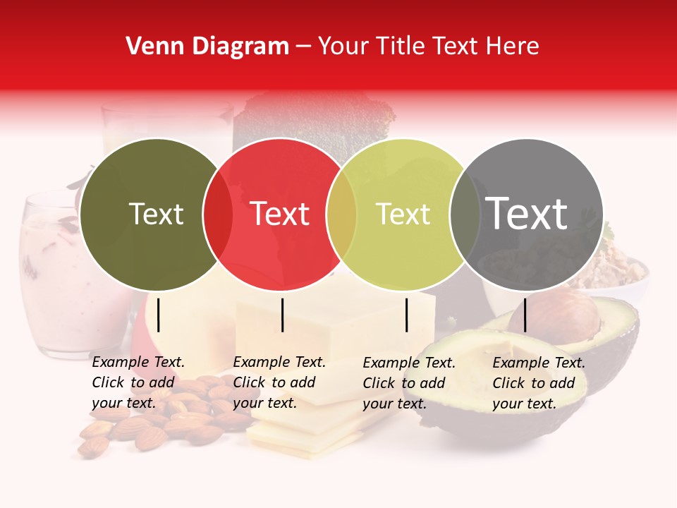 Food Sources Of Calcium, Isolated On White. Includes Milk, Yogurt, Almonds, Cheeses, Broccoli, Salmon, And Avocado. PowerPoint Template