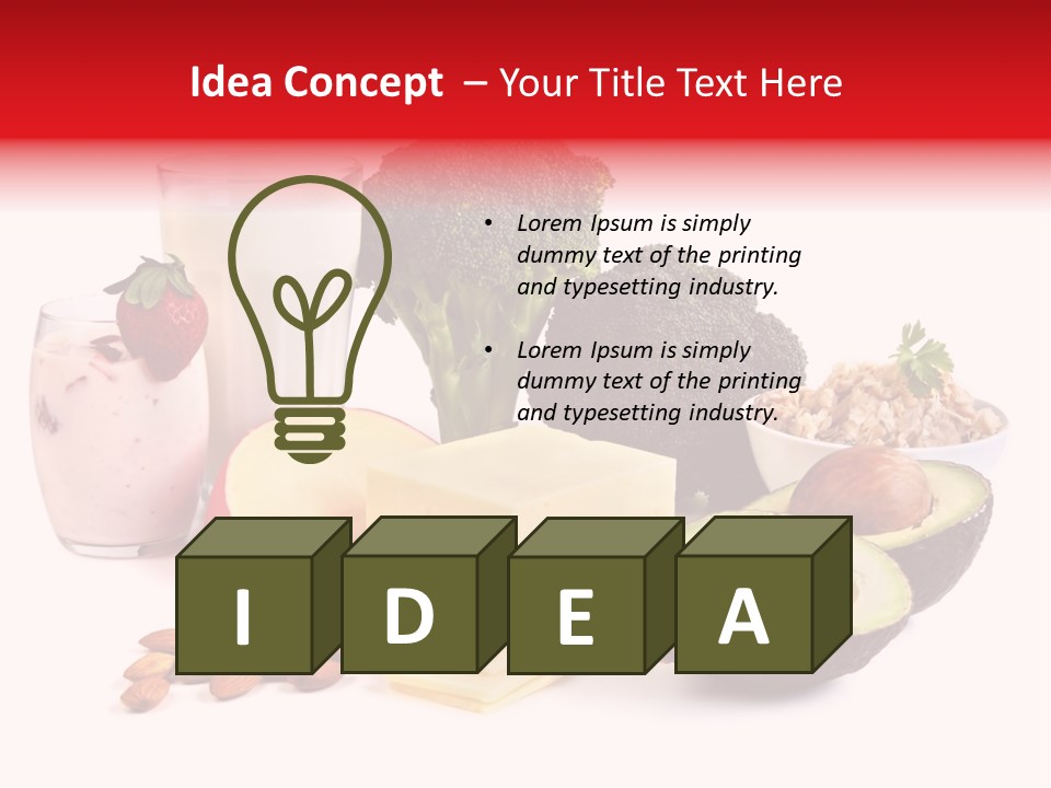 Food Sources Of Calcium, Isolated On White. Includes Milk, Yogurt, Almonds, Cheeses, Broccoli, Salmon, And Avocado. PowerPoint Template