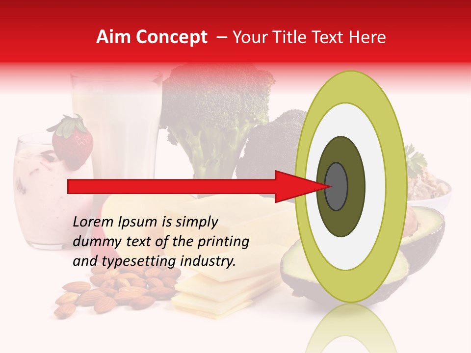 Food Sources Of Calcium, Isolated On White. Includes Milk, Yogurt, Almonds, Cheeses, Broccoli, Salmon, And Avocado. PowerPoint Template