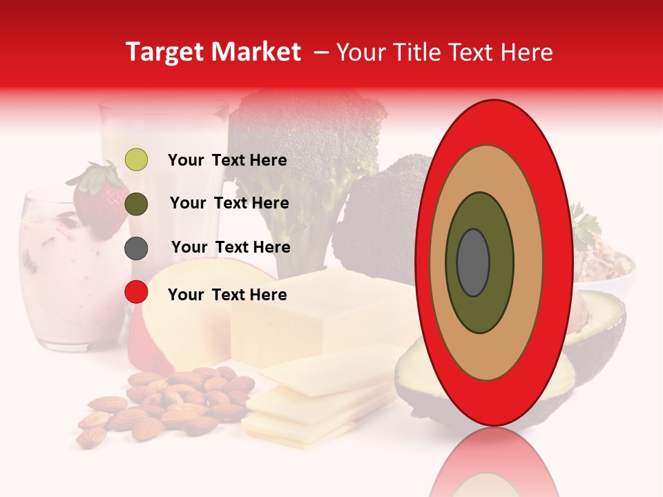 Food Sources Of Calcium, Isolated On White. Includes Milk, Yogurt, Almonds, Cheeses, Broccoli, Salmon, And Avocado. PowerPoint Template