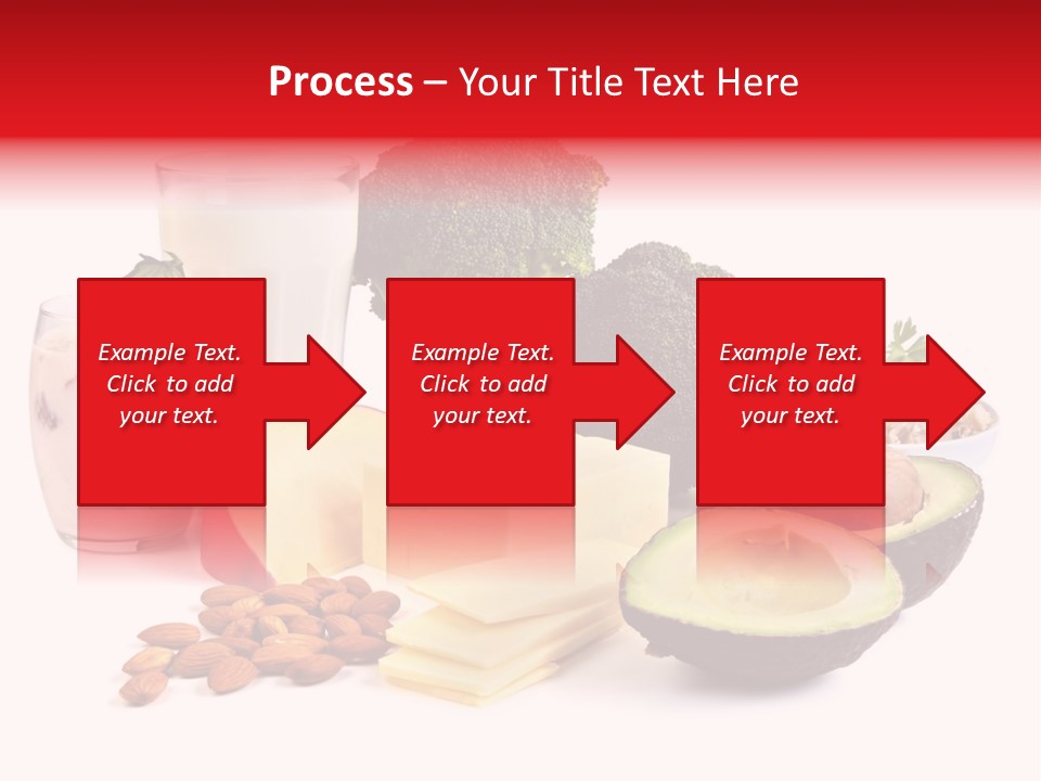 Food Sources Of Calcium, Isolated On White. Includes Milk, Yogurt, Almonds, Cheeses, Broccoli, Salmon, And Avocado. PowerPoint Template