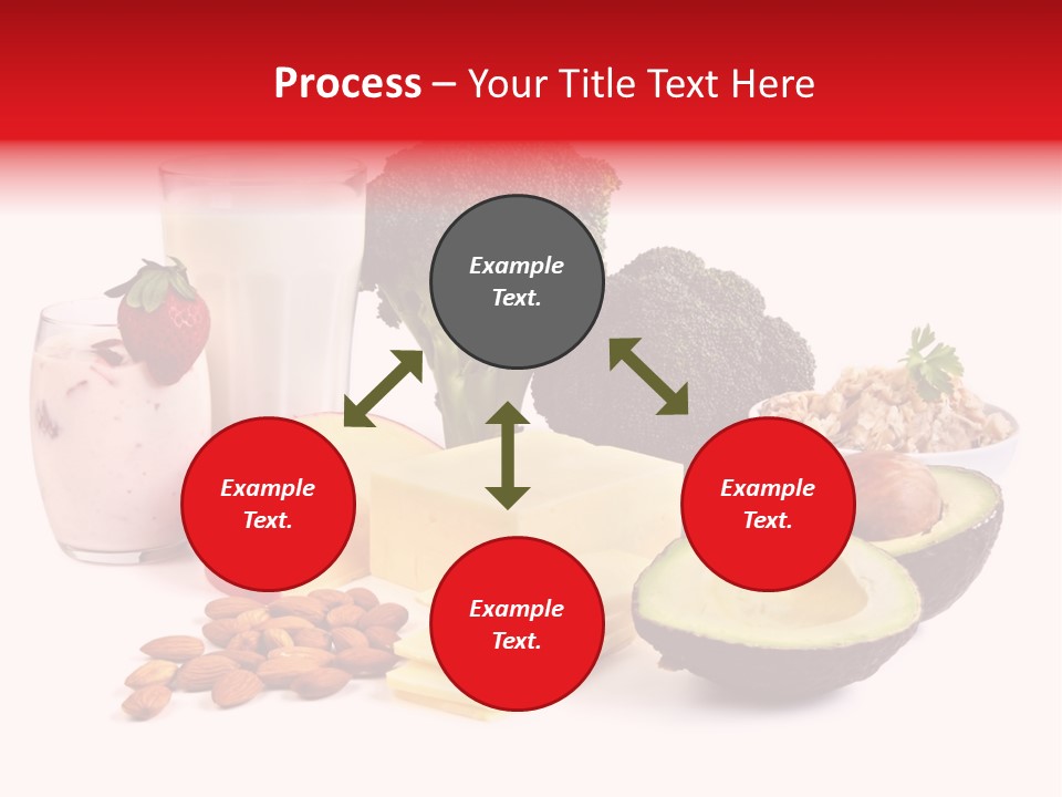 Food Sources Of Calcium, Isolated On White. Includes Milk, Yogurt, Almonds, Cheeses, Broccoli, Salmon, And Avocado. PowerPoint Template