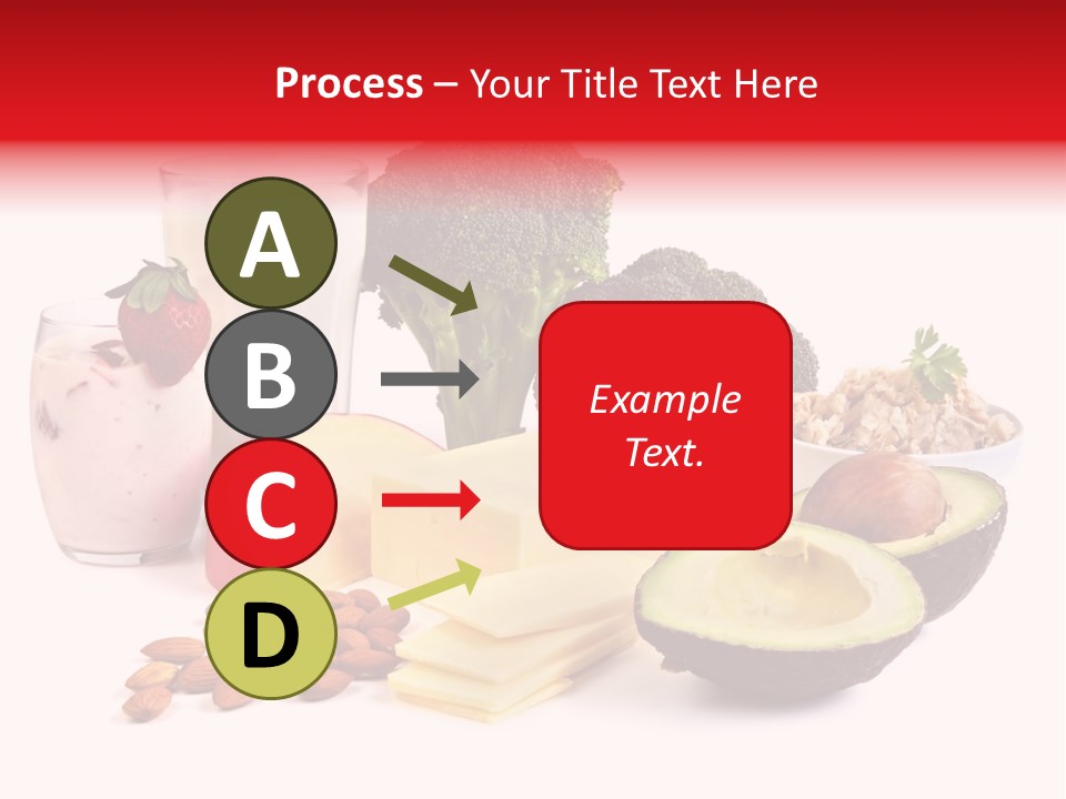 Food Sources Of Calcium, Isolated On White. Includes Milk, Yogurt, Almonds, Cheeses, Broccoli, Salmon, And Avocado. PowerPoint Template
