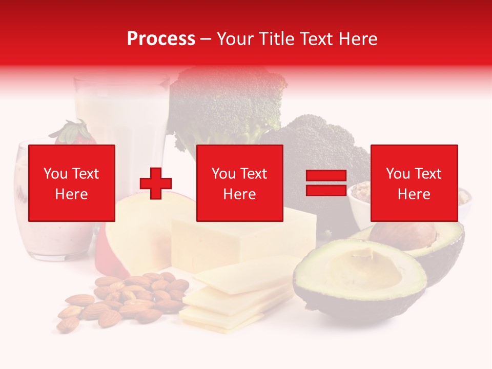 Food Sources Of Calcium, Isolated On White. Includes Milk, Yogurt, Almonds, Cheeses, Broccoli, Salmon, And Avocado. PowerPoint Template