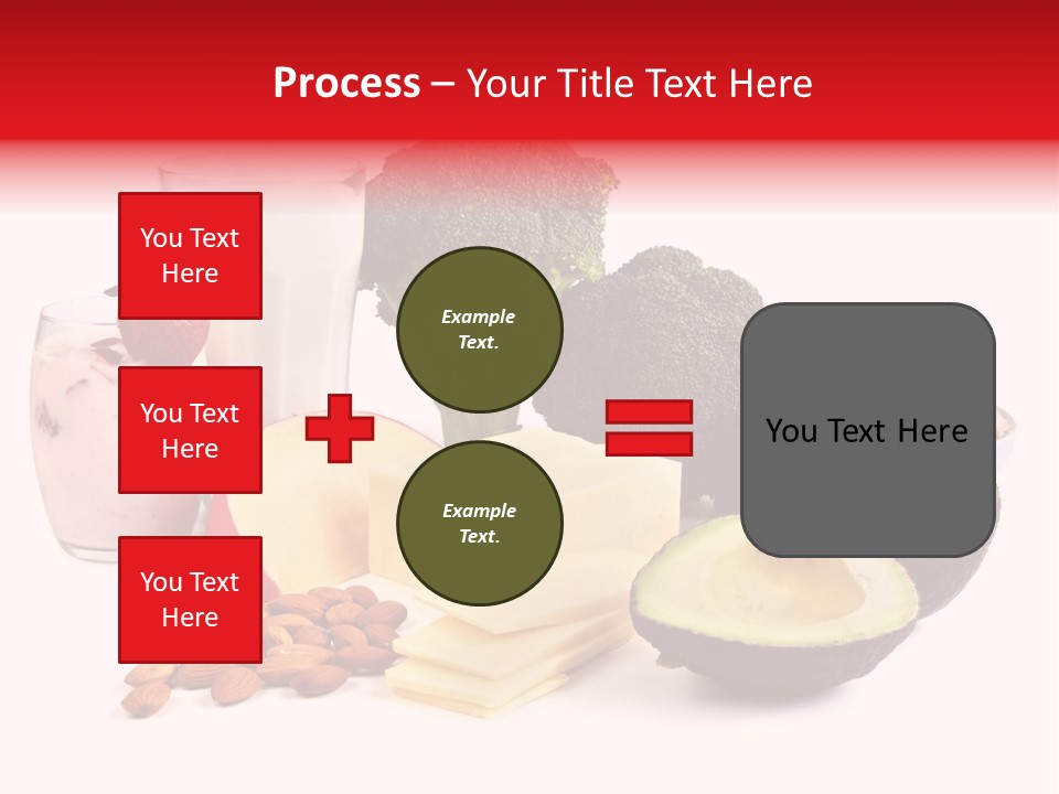 Food Sources Of Calcium, Isolated On White. Includes Milk, Yogurt, Almonds, Cheeses, Broccoli, Salmon, And Avocado. PowerPoint Template