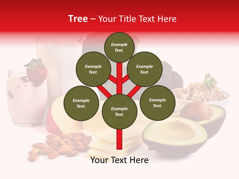 Food Sources Of Calcium, Isolated On White. Includes Milk, Yogurt, Almonds, Cheeses, Broccoli, Salmon, And Avocado. PowerPoint Template
