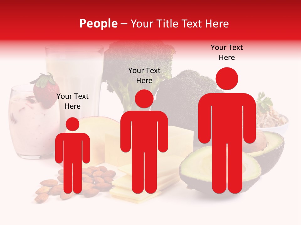 Food Sources Of Calcium, Isolated On White. Includes Milk, Yogurt, Almonds, Cheeses, Broccoli, Salmon, And Avocado. PowerPoint Template