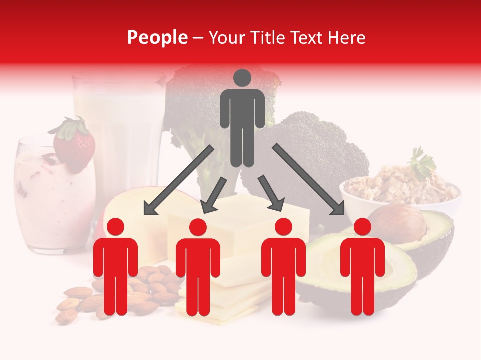 Food Sources Of Calcium, Isolated On White. Includes Milk, Yogurt, Almonds, Cheeses, Broccoli, Salmon, And Avocado. PowerPoint Template