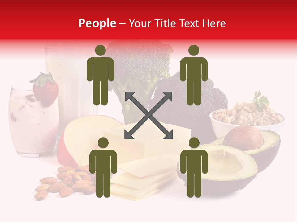 Food Sources Of Calcium, Isolated On White. Includes Milk, Yogurt, Almonds, Cheeses, Broccoli, Salmon, And Avocado. PowerPoint Template