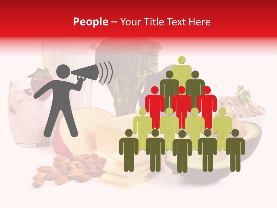 Food Sources Of Calcium, Isolated On White. Includes Milk, Yogurt, Almonds, Cheeses, Broccoli, Salmon, And Avocado. PowerPoint Template