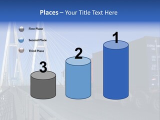 Blue-Red Truck Driving On Cable-Braced Bridge PowerPoint Template