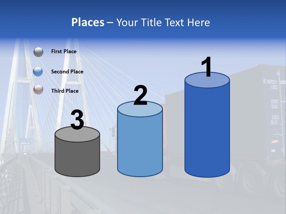 Blue-Red Truck Driving On Cable-Braced Bridge PowerPoint Template