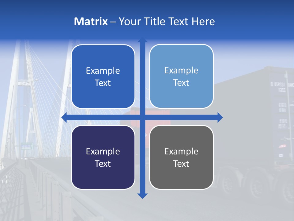 Blue-Red Truck Driving On Cable-Braced Bridge PowerPoint Template