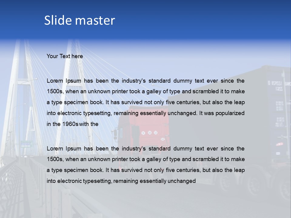 Blue-Red Truck Driving On Cable-Braced Bridge PowerPoint Template