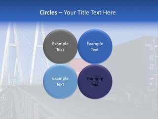 Blue-Red Truck Driving On Cable-Braced Bridge PowerPoint Template