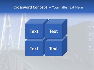 Blue-Red Truck Driving On Cable-Braced Bridge PowerPoint Template