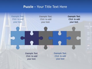 Blue-Red Truck Driving On Cable-Braced Bridge PowerPoint Template