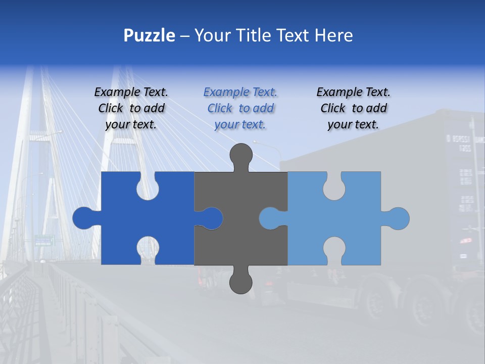Blue-Red Truck Driving On Cable-Braced Bridge PowerPoint Template