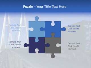 Blue-Red Truck Driving On Cable-Braced Bridge PowerPoint Template