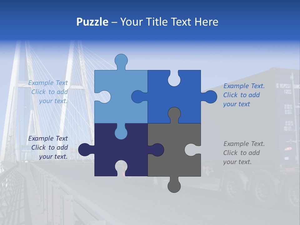 Blue-Red Truck Driving On Cable-Braced Bridge PowerPoint Template