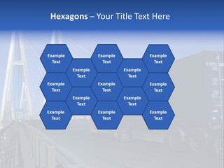 Blue-Red Truck Driving On Cable-Braced Bridge PowerPoint Template