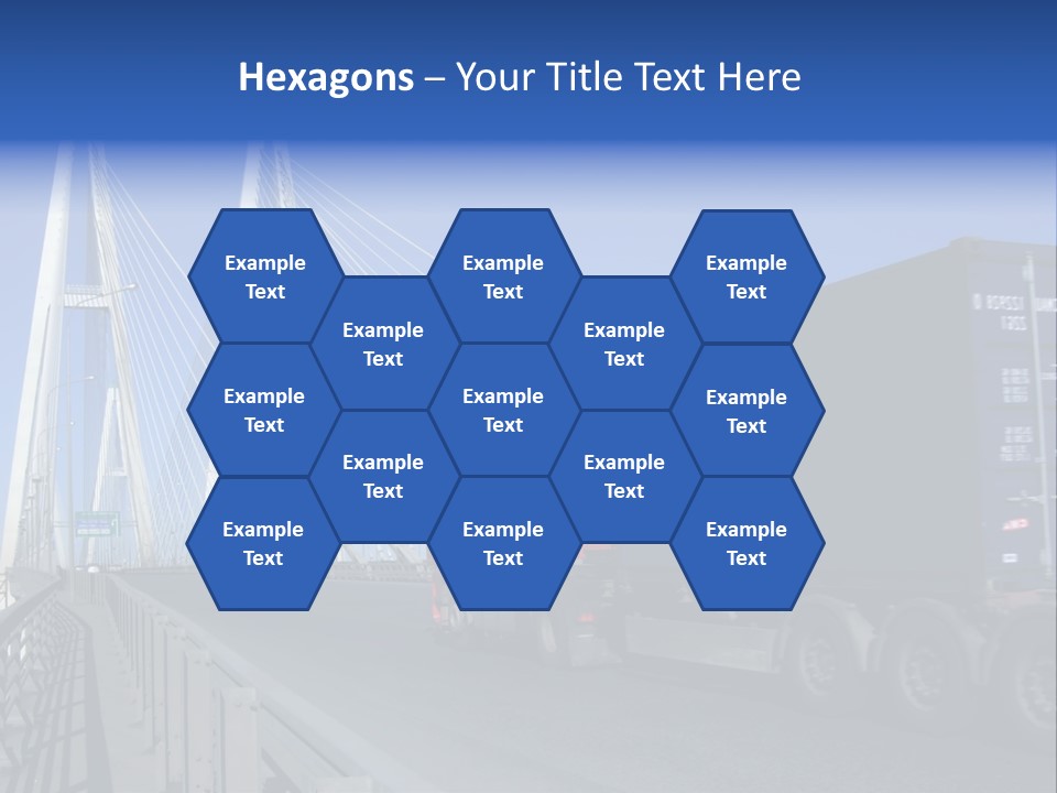 Blue-Red Truck Driving On Cable-Braced Bridge PowerPoint Template