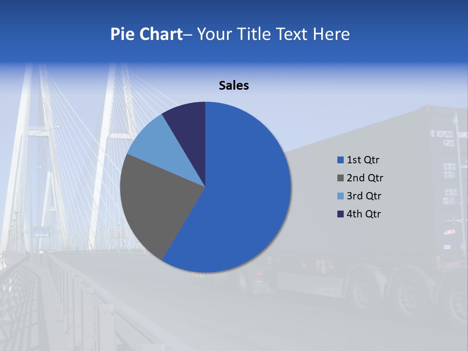 Blue-Red Truck Driving On Cable-Braced Bridge PowerPoint Template