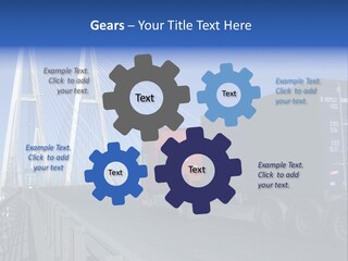 Blue-Red Truck Driving On Cable-Braced Bridge PowerPoint Template