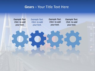 Blue-Red Truck Driving On Cable-Braced Bridge PowerPoint Template