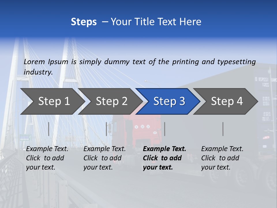 Blue-Red Truck Driving On Cable-Braced Bridge PowerPoint Template