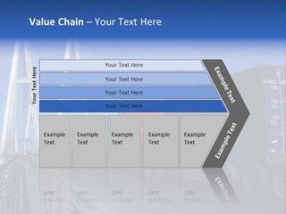 Blue-Red Truck Driving On Cable-Braced Bridge PowerPoint Template