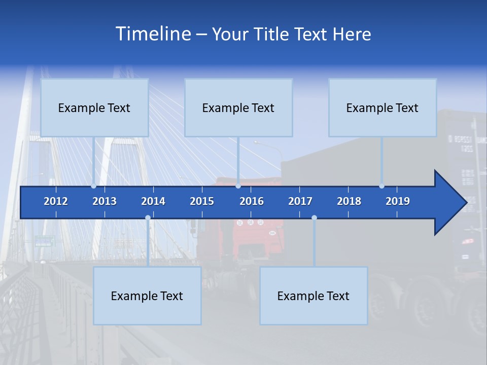 Blue-Red Truck Driving On Cable-Braced Bridge PowerPoint Template