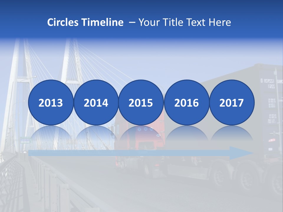 Blue-Red Truck Driving On Cable-Braced Bridge PowerPoint Template