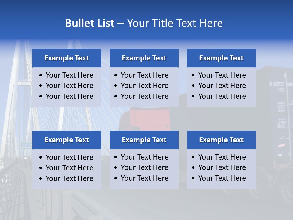 Blue-Red Truck Driving On Cable-Braced Bridge PowerPoint Template