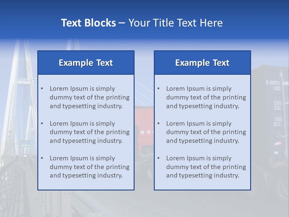 Blue-Red Truck Driving On Cable-Braced Bridge PowerPoint Template