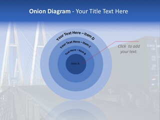 Blue-Red Truck Driving On Cable-Braced Bridge PowerPoint Template