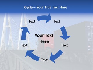 Blue-Red Truck Driving On Cable-Braced Bridge PowerPoint Template