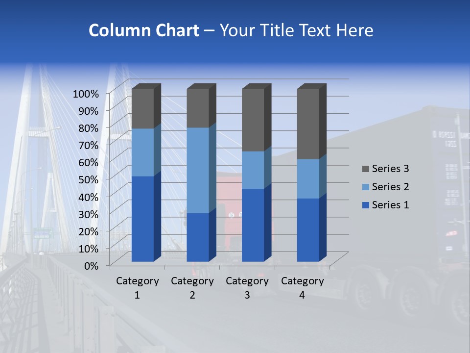 Blue-Red Truck Driving On Cable-Braced Bridge PowerPoint Template