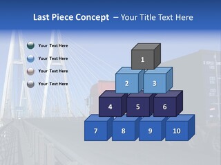 Blue-Red Truck Driving On Cable-Braced Bridge PowerPoint Template