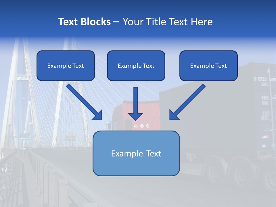 Blue-Red Truck Driving On Cable-Braced Bridge PowerPoint Template