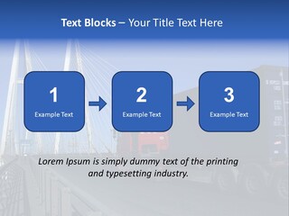 Blue-Red Truck Driving On Cable-Braced Bridge PowerPoint Template