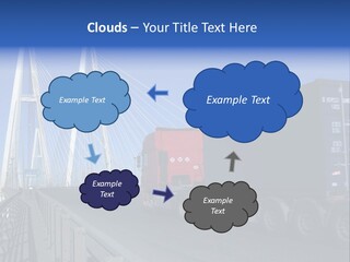 Blue-Red Truck Driving On Cable-Braced Bridge PowerPoint Template