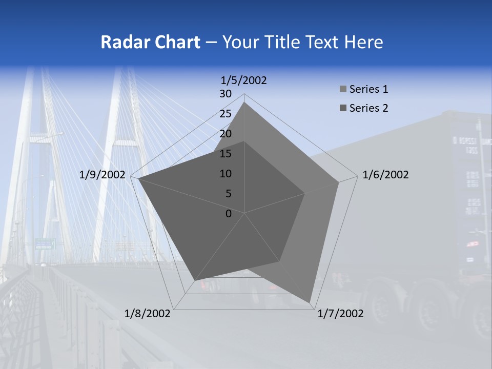Blue-Red Truck Driving On Cable-Braced Bridge PowerPoint Template