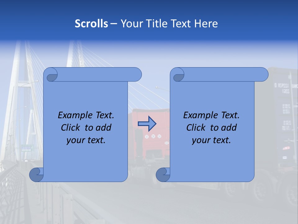 Blue-Red Truck Driving On Cable-Braced Bridge PowerPoint Template