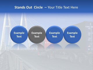 Blue-Red Truck Driving On Cable-Braced Bridge PowerPoint Template