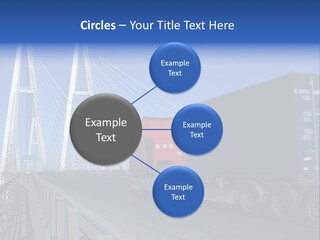 Blue-Red Truck Driving On Cable-Braced Bridge PowerPoint Template