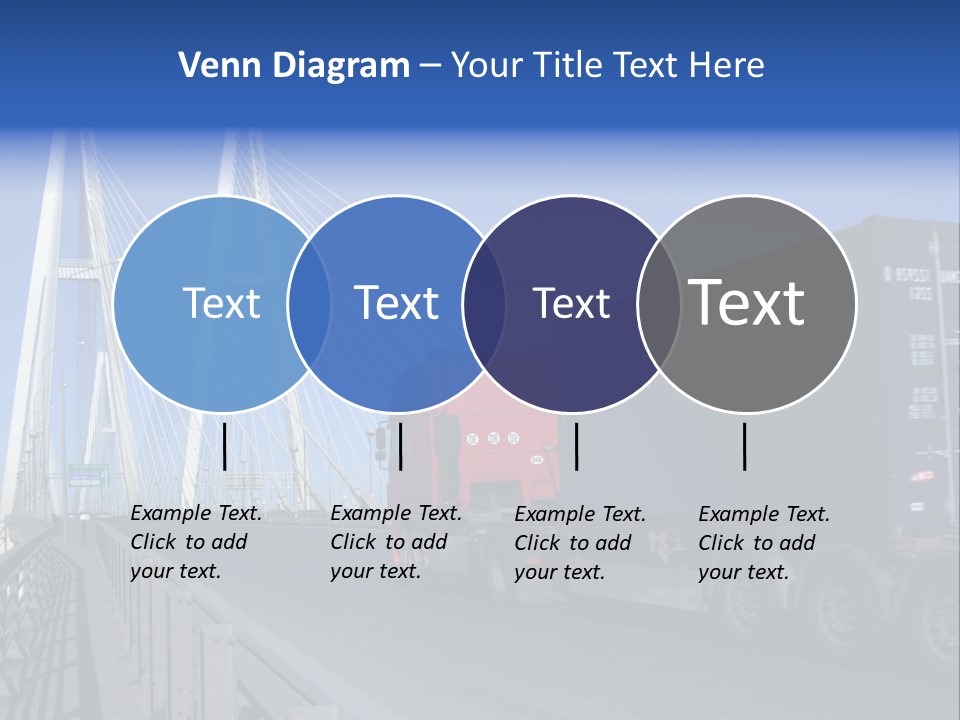 Blue-Red Truck Driving On Cable-Braced Bridge PowerPoint Template